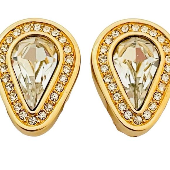 Vintage SWAROVSKI gold crystal designer runway clip on earrings - Picture 6 of 8